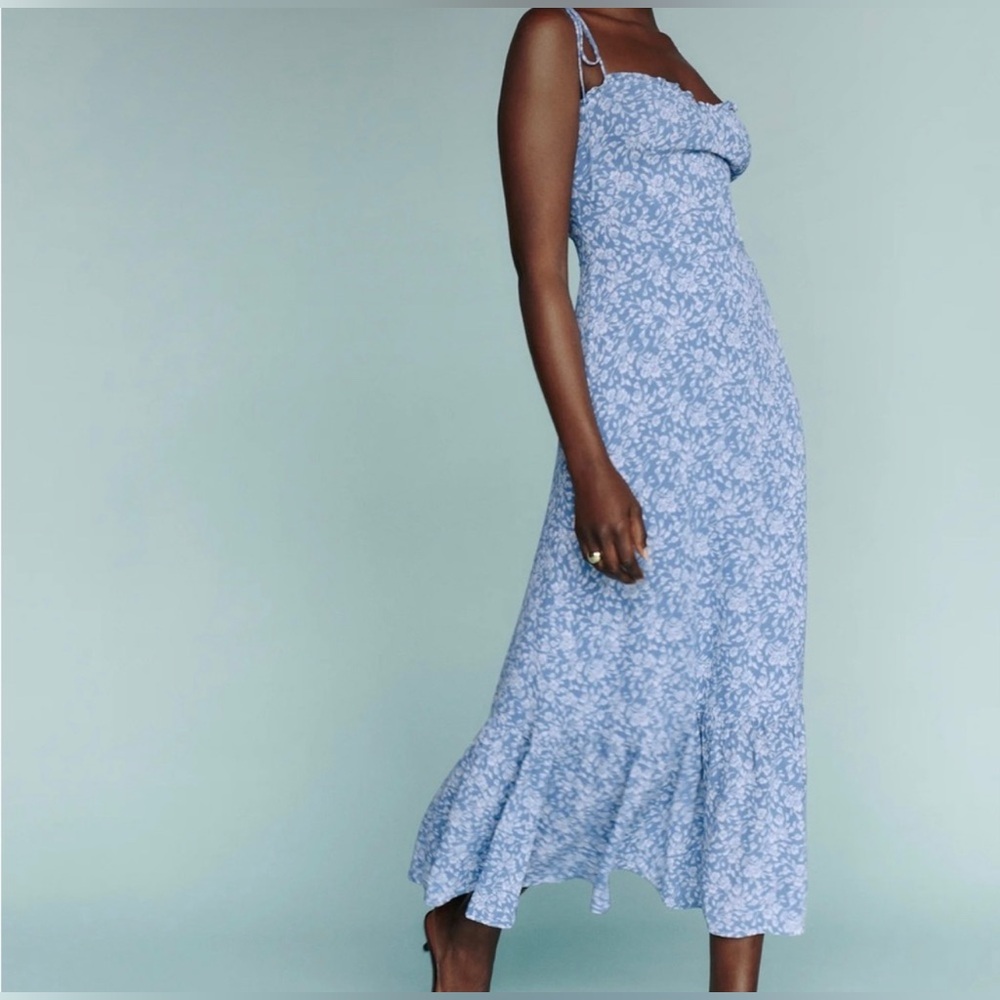 Reformation Light Blue and White Floral Maxi Dress